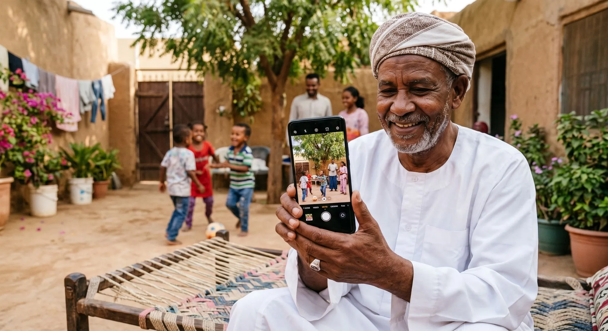 A new Huawei phone reaching a family at their home in Sudan