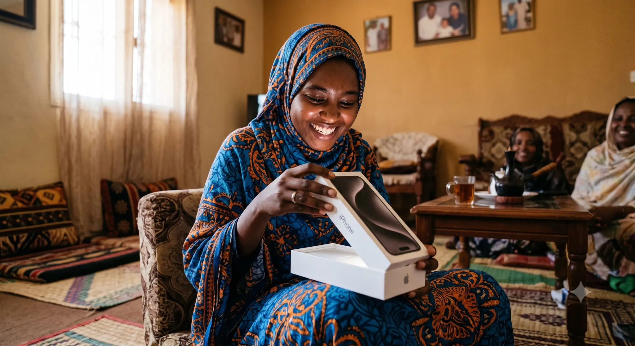 تلفون آيفون يُسلَّم لأحد أفراد الأسرة في السودان
