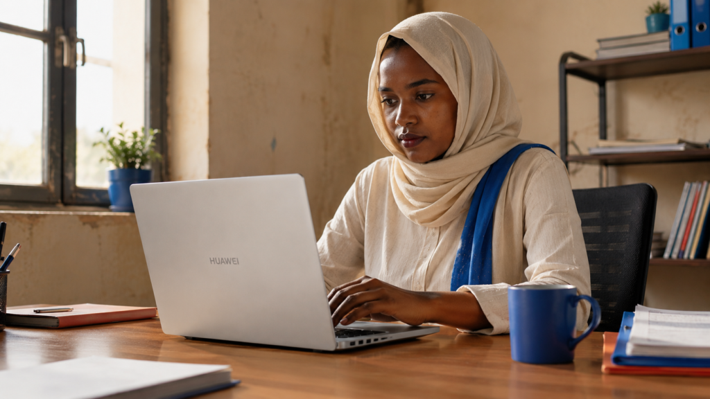 لابتوب هواوي ميت بوك يصل إلى طالب أو موظف في السودان